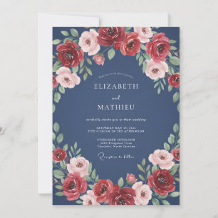 Steel Crimson Dusty Rose Wedding Invitation