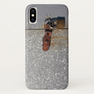 Steel doors locked with a rusty padlock iPhone x case