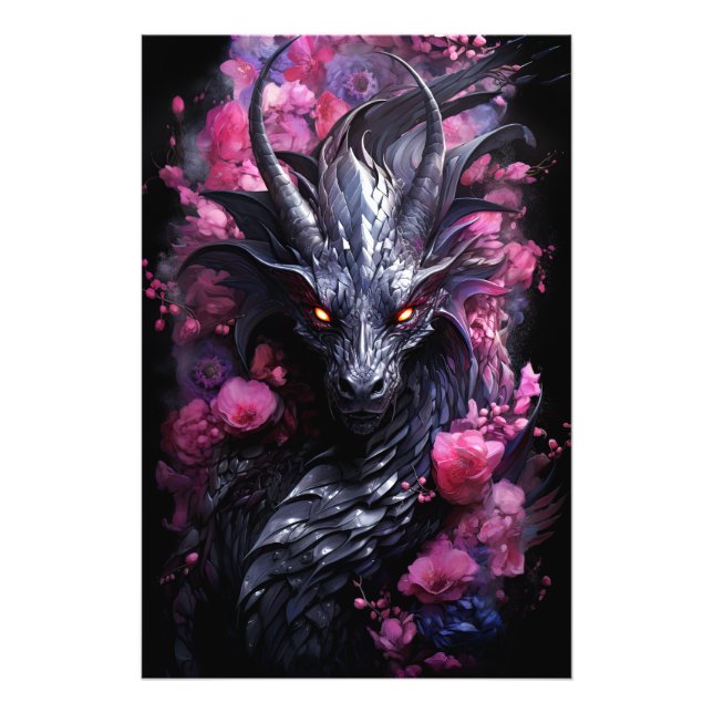 Steel Dragon in Flowers Photo Print (Front)