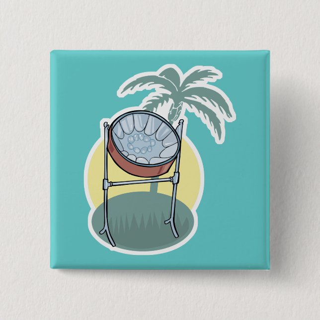 steel drum and palm tree design 15 cm square badge (Front)