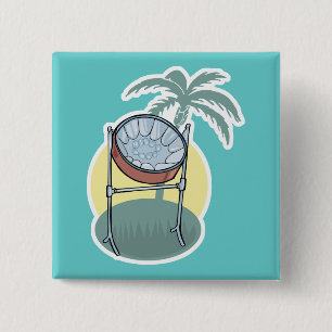 steel drum and palm tree design 15 cm square badge