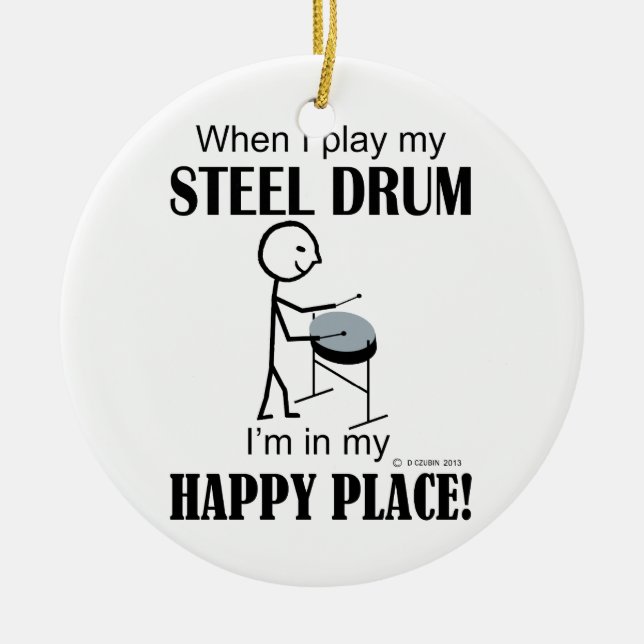 Steel Drum Happy Place Ceramic Tree Decoration (Front)