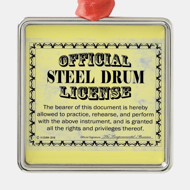 Steel Drum License Metal Ornament (Front)