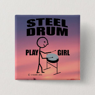 Steel Drum Play Girl 15 Cm Square Badge