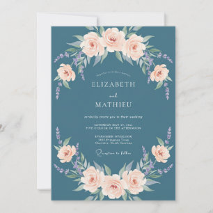 Steel Dusty Peach Petal Wedding Invitation