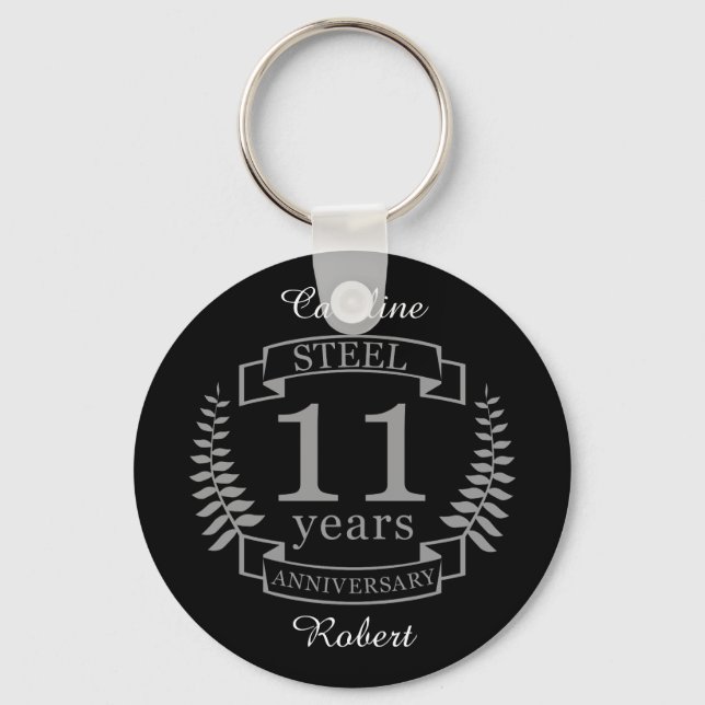 Steel Eleventh wedding anniversary 11 years Key Ring (Front)