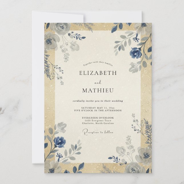 Steel Gold Leaf Wedding Invitation (Front)