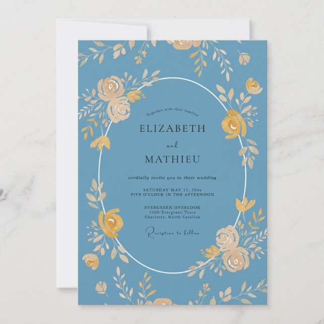 Steel Gold Wreath Wedding Invitation (Front)
