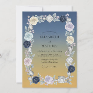 Steel Golden Peony Wedding Invitation