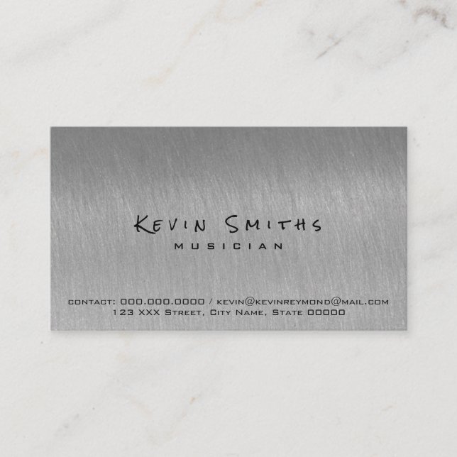 steel grey cool and modern musician business card (Front)