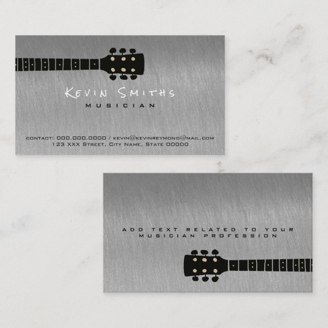 steel grey cool musician's contact business card (Front/Back)