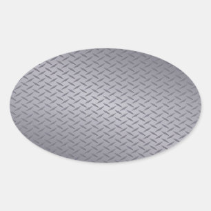Steel Grey Diamond Plate Oval Sticker