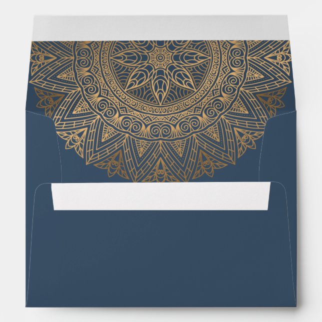 STEEL GREY GOLD CLASSIC ORNATE MANDALA WEDDING ENVELOPE (Back (Bottom))