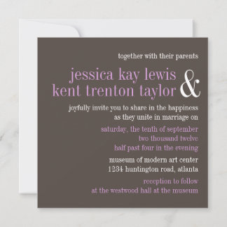 Steel grey lilac typography modern couple wedding invitation