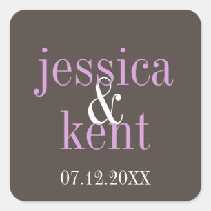 Steel grey lilac typography modern wedding favour square sticker