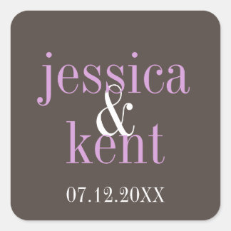 Steel grey lilac typography modern wedding favour square sticker