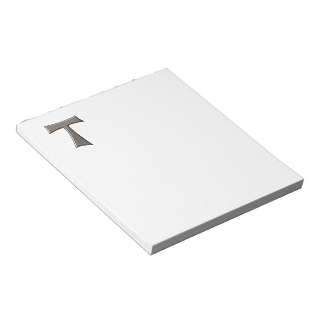 Steel Grey Look Franciscan Tau Cross Notepad (Angled)