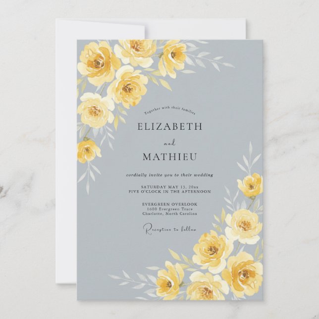 Steel Grey Polished Rose Wedding Invitation (Front)