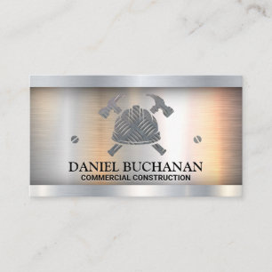 Steel Hard Hat Hammers   Construction Metallic Business Card