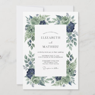 Steel Indigo Blossom Wedding Invitation