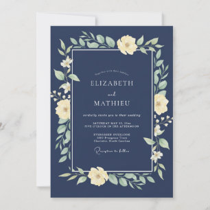 Steel Ivory Foliage Eucalyptus Wedding Invitation