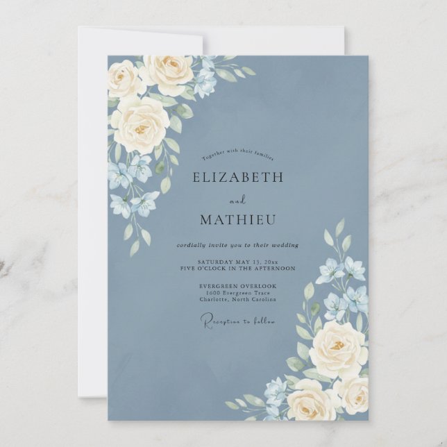 Steel Ivory Peony Wedding Invitation (Front)