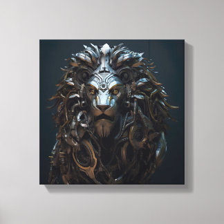 Steel King: The Majestic Metal Lion Canvas Print