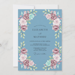 Steel Lavender Leafy Wedding Invitation