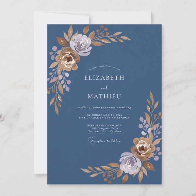 Steel Lavender Petal Wedding Invitation (Front)