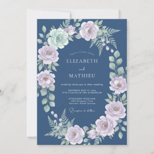 Steel Lavender Ranunculus Eucalyptus Wedding Invitation