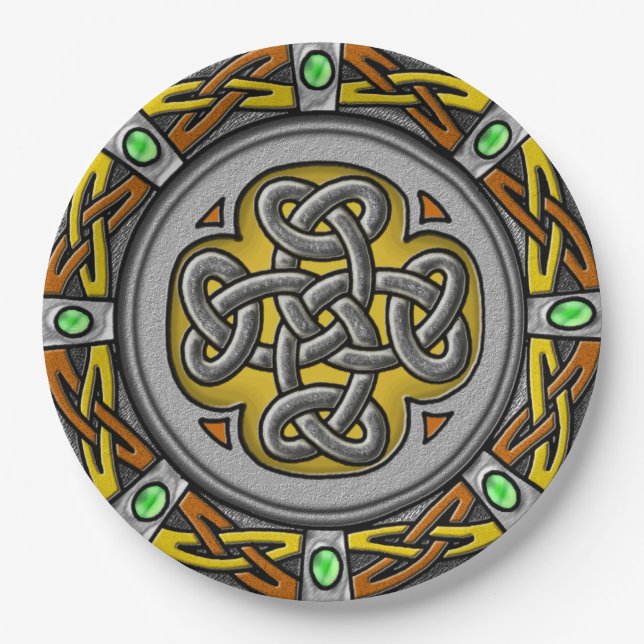 Steel, leather and gems digital image celtic knot paper plate (Front)