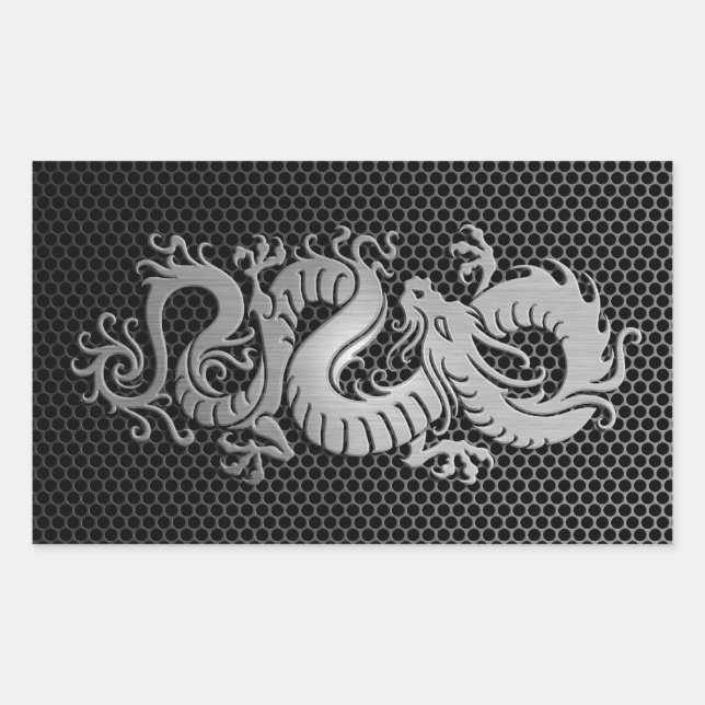 Steel Mesh Chinese Dragon Rectangular Sticker (Front)