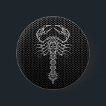 Steel Mesh Scorpion 6 Cm Round Badge<br><div class="desc">This tribal scorpion is decorated with intricate swirls and dot patterns. Both of the scorpion’s pincers are raised up and its tail and stinger are pointing straight down, creating a symmetrical pattern. The silver arachnid sits on a steel mesh background giving the pattern an aggressive metallic look. This stylish design...</div>