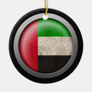 Steel Mesh United Arab Emirates Flag Disc Graphic Ceramic Tree Decoration