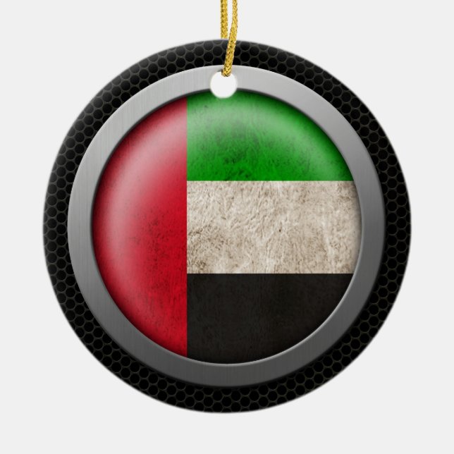 Steel Mesh United Arab Emirates Flag Disc Graphic Ceramic Tree Decoration (Front)