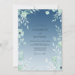 Steel Mint Foliage Eucalyptus Wedding Invitation