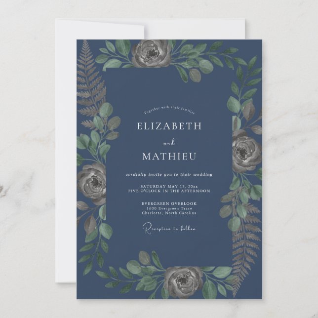 Steel Painted Foliage Wedding Invitation (Front)