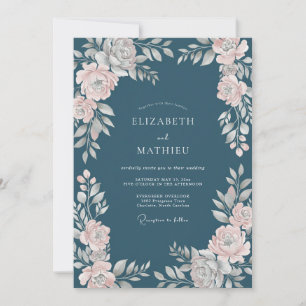 Steel Pale Blush Ranunculus Eucalyptus Wedding Invitation