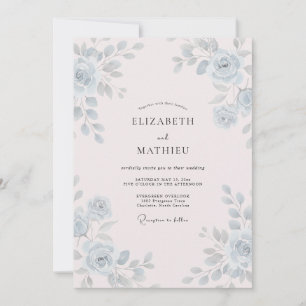 Steel Pale Pink Petal Wedding Invitation