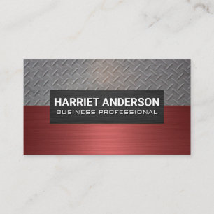 Steel Pattern   Red Metal Brushed Business Card