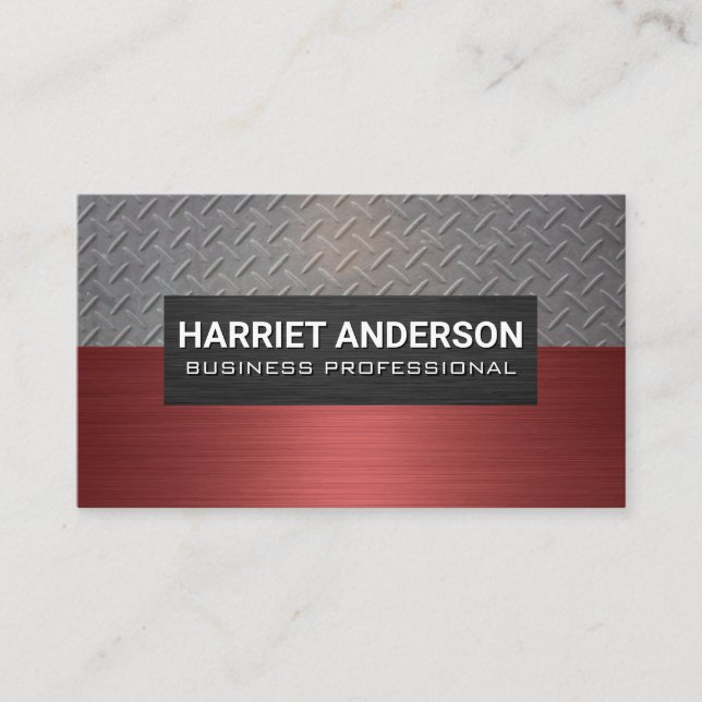 Steel Pattern | Red Metal Brushed Business Card (Front)