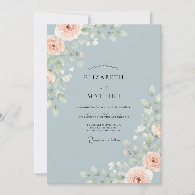 Steel Peach Blossom Wedding Invitation (Front)