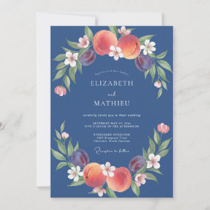 Steel Peach Fruit Eucalyptus Wedding Invitation