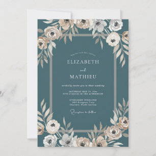 Steel Peony Leafy Wedding Invitation
