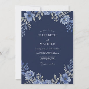 Steel Periwinkle Bloom Wedding Invitation