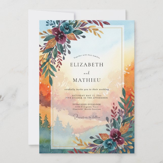 Steel Plum Anemone Wedding Invitation (Front)
