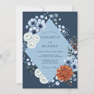 Steel Rust Anemone Wedding Invitation