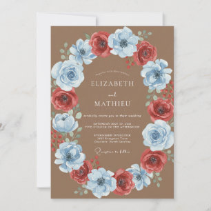 Steel Scarlet Wreath Wedding Invitation