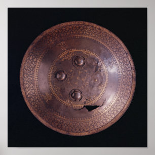 Steel shield with intricate gold decoration