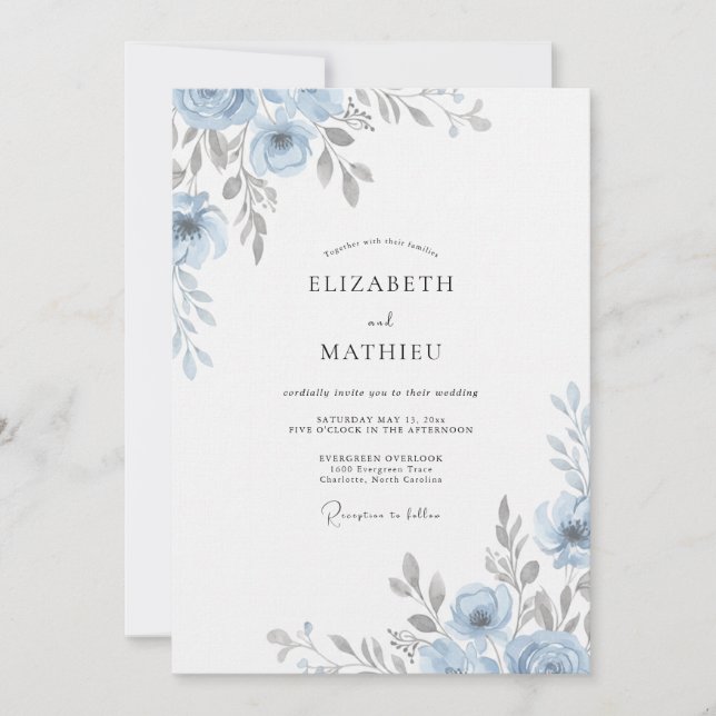 Steel Silver Petal Wedding Invitation (Front)